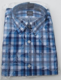 Hugo Boss Mens Ronny LS Dress Shirt Small Slim Fit Woven Blue Checkered Hugo Boss Mens Ronny LS Dress Shirt Small Slim Fit Woven Blue Checkered