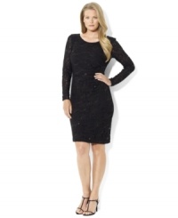 Delicate lace and shimmering sequins beautifully complement one another on a scene-stealing evening dress constructed for a flattering, feminine fit. From Lauren by Ralph Lauren. Delicate lace and shimmering sequins beautifully complement one another on a scene-stealing evening dress constructed for a flattering, feminine fit. From Lauren by Ralph Lauren.