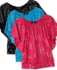 Shiny stripes. She can dress up her look with this sequin top from BCX to show off her fun style. (Clearance)