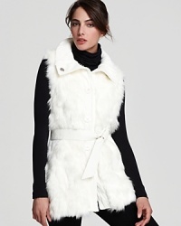 Bring a plush finish to your fall looks with this chic faux fur Via Spiga vest with cable knit accents. Bring a plush finish to your fall looks with this chic faux fur Via Spiga vest with cable knit accents.