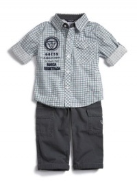 GUESS Kids Boys Long-Sleeve Shirt & Cargo Pants Set, CHECK (12M)