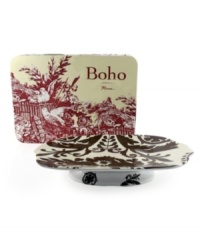 Utterly charming, the Boho pedestal tray from Rosanna recalls Victorian-era wallpaper with old-world florals and a softly scalloped edge. Pile on cookies, sandwiches or pie. Utterly charming, the Boho pedestal tray from Rosanna recalls Victorian-era wallpaper with old-world florals and a softly scalloped edge. Pile on cookies, sandwiches or pie.
