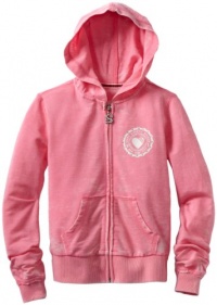 Southpole - Kids Girls 7-16 Light Weight Soft Knit Full Zip Hoodie With Heart Detail At Chest, Acid Pink, Large Southpole - Kids Girls 7-16 Light Weight Soft Knit Full Zip Hoodie With Heart Detail At Chest, Acid Pink, Large