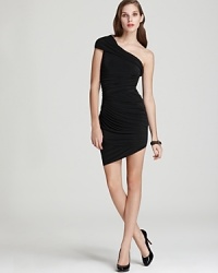 Artful ruching creates an ultra-flattering silhouette for this Vera Wang Lavender Label one-shoulder dress, featuring a striking asymmetrical hem. Artful ruching creates an ultra-flattering silhouette for this Vera Wang Lavender Label one-shoulder dress, featuring a striking asymmetrical hem.