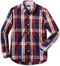Tommy Hilfiger Boys 8-20 Long Sleeve Chip Plaid Woven Shirt, Flag Blue, X-Large Tommy Hilfiger Boys 8-20 Long Sleeve Chip Plaid Woven Shirt, Flag Blue, X-Large