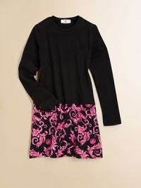 Tailored in airy cotton, a bright, logo-printed skirt is beautifully complemented by a solid jersey top.CrewneckLong sleevesConcealed side zipperSlight drop-waist96% cotton/4% elastaneMachine washImported Tailored in airy cotton, a bright, logo-printed skirt is beautifully complemented by a solid jersey top.CrewneckLong sleevesConcealed side zipperSlight drop-waist96% cotton/4% elastaneMachine washImported