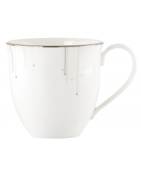 Bone china with platinum edges drips glittering icicles on slick, snowy white from Lenox Lifestyle dinnerware. The dishes, like this Platinum Ice mug, are a recipe for cool in modern decor, delivering unique, unforgettable style to quiet meals and casual get-togethers. (Clearance) Bone china with platinum edges drips glittering icicles on slick, snowy white from Lenox Lifestyle dinnerware. The dishes, like this Platinum Ice mug, are a recipe for cool in modern decor, delivering unique, unforgettable style to quiet meals and casual get-togethers. (Clearance)
