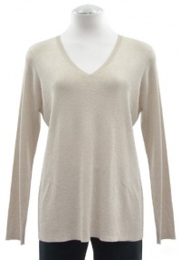Eileen Fisher Gold Shimmer V-Neck Sweater Top P-Medium Eileen Fisher Gold Shimmer V-Neck Sweater Top P-Medium