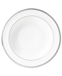 Romance weds modern sensibility in bridal designer Vera Wang's exquisite dinnerware and dishes collaboration with Wedgwood. Echoing the decorative touches that transform a bridal gown, Grosgrain's pure white bone china is adorned with a border of textured platinum ribbon. Pasta plate not shown. Romance weds modern sensibility in bridal designer Vera Wang's exquisite dinnerware and dishes collaboration with Wedgwood. Echoing the decorative touches that transform a bridal gown, Grosgrain's pure white bone china is adorned with a border of textured platinum ribbon. Pasta plate not shown.