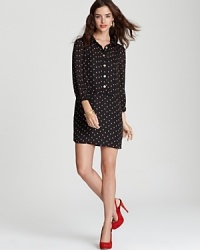 Brimming with menswear inspiration, this Juicy Couture dress takes a classic shirt silhouette and peps it up with a perky print. Color-pop heels lend a feminine finish. Brimming with menswear inspiration, this Juicy Couture dress takes a classic shirt silhouette and peps it up with a perky print. Color-pop heels lend a feminine finish.