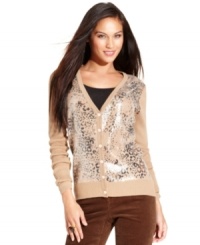 Why not make a statement with your sweater? Charter Club's petite cardigan embellishes a bold animal print with sparkling sequins! Why not make a statement with your sweater? Charter Club's petite cardigan embellishes a bold animal print with sparkling sequins!