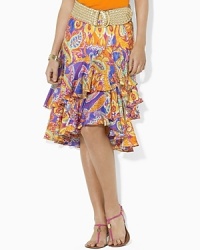 Crafted in crinkled silk georgette, a tiered ruffle skirt adds a flirty element to any wardrobe. Crafted in crinkled silk georgette, a tiered ruffle skirt adds a flirty element to any wardrobe.