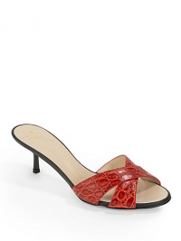 THE LOOKCroc-embossed leather crisscross strapsOpen toeSlip-on styleSynthetic heel, 2½(65mm)THE MATERIALLeather upperLeather lining and soleORIGINMade in Italy THE LOOKCroc-embossed leather crisscross strapsOpen toeSlip-on styleSynthetic heel, 2½(65mm)THE MATERIALLeather upperLeather lining and soleORIGINMade in Italy