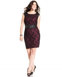 Amp up your allure in Trixxi's sleeveless plus size dress, featuring sexy lace and faux leather. Amp up your allure in Trixxi's sleeveless plus size dress, featuring sexy lace and faux leather.