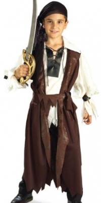 Kids Childrens Costume Caribbean Pirate Boy Outfit White Shirt Brown Vest Waist Sash Head Scarf Kids Childrens Costume Caribbean Pirate Boy Outfit White Shirt Brown Vest Waist Sash Head Scarf