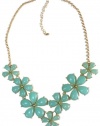 LibbySue-Beaded Flower Bibb Summer Necklace in Light Aqua Blue