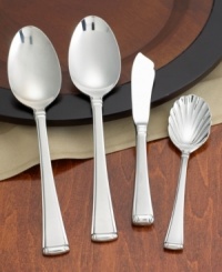 Premier tableware designer Gorham presents superior quality stainless steel flatware in an array of distinctive patterns, to suit your every mood and occasion. The formal Column pattern combines contemporary simplicity with striking neoclassical detailing. Set includes a sugar spoon, butter knife and two tablespoons. Premier tableware designer Gorham presents superior quality stainless steel flatware in an array of distinctive patterns, to suit your every mood and occasion. The formal Column pattern combines contemporary simplicity with striking neoclassical detailing. Set includes a sugar spoon, butter knife and two tablespoons.