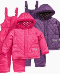 You'll always be able to spot her in the snow in one of these cozy jacket and snow bib sets from Pink Platinum. You'll always be able to spot her in the snow in one of these cozy jacket and snow bib sets from Pink Platinum.