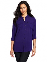 Jones New York Women's Utility Shirt With Rolled Sleeves Jones New York Women's Utility Shirt With Rolled Sleeves