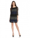 Ella moss Women's Victoria Lace Colorblock Bell Sleeve Dress, Nabk, Medium