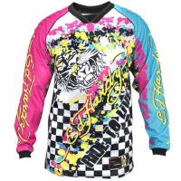 Ed Hardy Motorsports Men's Racing Motorcycle Jersey with Graphics of Ed Hardy Tiger and Checkered Racing Flag - Size : 2XL