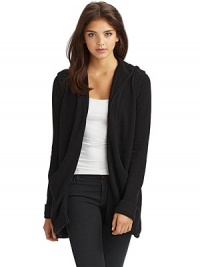 THE LOOKHooded styleOpen-frontLong sleeves with ribbed shouldersDraped front patch pocketsTHE FITAbout 32 from shoulder to hemTHE MATERIALCashmereCARE & ORIGINDry cleanImported THE LOOKHooded styleOpen-frontLong sleeves with ribbed shouldersDraped front patch pocketsTHE FITAbout 32 from shoulder to hemTHE MATERIALCashmereCARE & ORIGINDry cleanImported