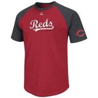 MLB Cincinnati Reds Big Leaguer Fashion Crew Neck Ringer T-Shirt, Red Pepper Heather/Charcoal Heather MLB Cincinnati Reds Big Leaguer Fashion Crew Neck Ringer T-Shirt, Red Pepper Heather/Charcoal Heather
