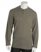 Club Room Olive Herringbone Buttoned Collar Long Sleeve Henley Button Front Shirt