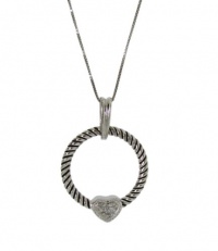 Elegant Sterling Silver 925 Brilliant Cut Genuine Diamonds Oxidized Twisted Station Circle Pendant Necklace with Heart Center with Chain Elegant Sterling Silver 925 Brilliant Cut Genuine Diamonds Oxidized Twisted Station Circle Pendant Necklace with Heart Center with Chain