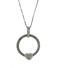 Elegant Sterling Silver 925 Brilliant Cut Genuine Diamonds Oxidized Twisted Station Circle Pendant Necklace with Heart Center with Chain