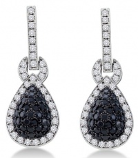 14K White Gold Large Micro Pave Set Round White and Black Diamond Pear Shape Dangle Earrings - (1.80 cttw) 14K White Gold Large Micro Pave Set Round White and Black Diamond Pear Shape Dangle Earrings - (1.80 cttw)