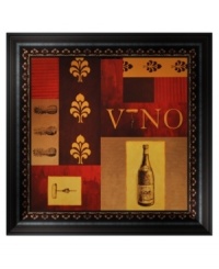 Salute! An homage to wine in rich shades of chestnut, burgundy and gold, this handsome art print feels right at home in the kitchen or dining room. Framed in dark wood with a scroll motif echoing the design. Salute! An homage to wine in rich shades of chestnut, burgundy and gold, this handsome art print feels right at home in the kitchen or dining room. Framed in dark wood with a scroll motif echoing the design.