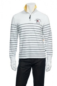 Nautica 'Sailing Club' Men's White Horizontal Striped Half Zip Sweatshirt Nautica 'Sailing Club' Men's White Horizontal Striped Half Zip Sweatshirt