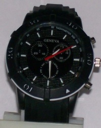 Geneva Classic Black Watch W/ White Bezel & Silicone Band Geneva Classic Black Watch W/ White Bezel & Silicone Band