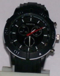 Geneva Classic Black Watch W/ White Bezel & Silicone Band