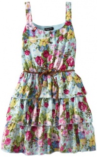 Ruby Rox Kids Girls 7-16 Tier Challis Dress, Aqua/ Fuschia, Medium Ruby Rox Kids Girls 7-16 Tier Challis Dress, Aqua/ Fuschia, Medium