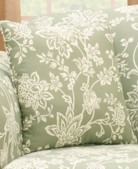 Flowers and vines dance across a solid duck background for a fresh take on traditional elegance in the Verona decorative pillow from Sure Fit. Choose from soothing tones of sage or cocoa. Flowers and vines dance across a solid duck background for a fresh take on traditional elegance in the Verona decorative pillow from Sure Fit. Choose from soothing tones of sage or cocoa.