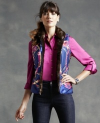 Charter Club offers two luxe looks in one great petite vest. Wear the faux fur side to add a cozy touch to separates, or introduce a pop of color with the chic printed side! Charter Club offers two luxe looks in one great petite vest. Wear the faux fur side to add a cozy touch to separates, or introduce a pop of color with the chic printed side!