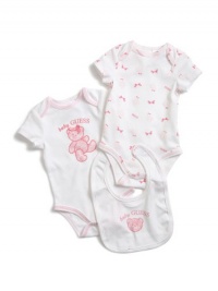 GUESS Kids Girls Baby Two BODYSUITS with Bib Set, PINK (3/6M) GUESS Kids Girls Baby Two BODYSUITS with Bib Set, PINK (3/6M)