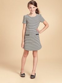 A dress reminiscent of French sailor style, with chic stripes, bold welt pockets and snap shoulders.Scoop neckSnap closure at shouldersShort puffed sleevesFront welt pocketsCurved hemCottonMachine washImported A dress reminiscent of French sailor style, with chic stripes, bold welt pockets and snap shoulders.Scoop neckSnap closure at shouldersShort puffed sleevesFront welt pocketsCurved hemCottonMachine washImported