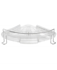The OXO Press-Sure Corner Caddy is ideal for your shower storage, using tension and friction to keep the caddy securely in place on a wide variety of surfaces, including porous walls and walls with lots of grout lines. Drainage slots keep water from pooling and small holes allow you to store bottles upside down. A washcloth bar and two hooks keep loofahs and accessories within reach. The OXO Press-Sure Corner Caddy is ideal for your shower storage, using tension and friction to keep the caddy securely in place on a wide variety of surfaces, including porous walls and walls with lots of grout lines. Drainage slots keep water from pooling and small holes allow you to store bottles upside down. A washcloth bar and two hooks keep loofahs and accessories within reach.