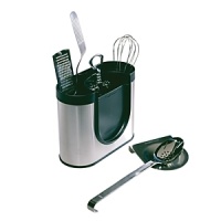 Simplehuman's stainless steel utensil holder with detachable spoon rest is designed to store utensils of different sizes. A shallow from compartment holds shorter tools, like can openers, so they won't get lost at the bottom of the holder. Two deep compartments neatly store tall items. Utensils not included. The slim oval design also allows the holder to fit more tools in less space. Carries a 5-year manufacturer's warranty. Simplehuman's stainless steel utensil holder with detachable spoon rest is designed to store utensils of different sizes. A shallow from compartment holds shorter tools, like can openers, so they won't get lost at the bottom of the holder. Two deep compartments neatly store tall items. Utensils not included. The slim oval design also allows the holder to fit more tools in less space. Carries a 5-year manufacturer's warranty.