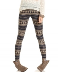 Get your winter-print fix in Pink Rose's rockin', fair-isle print leggings -- a great way to spruce up your neutral sweaters and tees this season! Get your winter-print fix in Pink Rose's rockin', fair-isle print leggings -- a great way to spruce up your neutral sweaters and tees this season!
