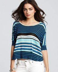 The comfort of a tee meets bold details on this Velvet by Graham & Spencer striped top. The comfort of a tee meets bold details on this Velvet by Graham & Spencer striped top.