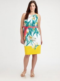 Featuring one of this season's hottest trends, colorblocking, this floral-print sheath offers you the fit you've been craving.Halter necklineGrosgrain beltSolid hemAbout 37 from shoulder to hem98% cotton/2% elastaneDry cleanImported Featuring one of this season's hottest trends, colorblocking, this floral-print sheath offers you the fit you've been craving.Halter necklineGrosgrain beltSolid hemAbout 37 from shoulder to hem98% cotton/2% elastaneDry cleanImported