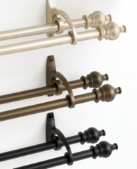 A double rod, in one! Perfect for hanging drapes and sheers, the Serif rod set allows you to neatly hang two panels at once. Featuring decorative finials on each end. A double rod, in one! Perfect for hanging drapes and sheers, the Serif rod set allows you to neatly hang two panels at once. Featuring decorative finials on each end.