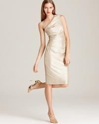 Add sparkle to your after-dark style with this David Meister metallic dress, punctuated with a cluster of shimmering rhinestones at the waist. Add sparkle to your after-dark style with this David Meister metallic dress, punctuated with a cluster of shimmering rhinestones at the waist.