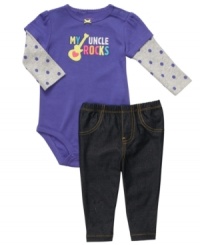 She'll be her uncle's favorite in this rocking bodysuit and pants set from Carter's. She'll be her uncle's favorite in this rocking bodysuit and pants set from Carter's.