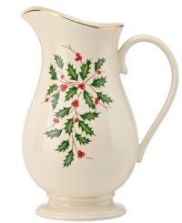 Perfect for entertaining, this porcelain pitcher is trimmed with gold and a holly motif to match the beloved Lenox Holiday dinnerware collection. Perfect for entertaining, this porcelain pitcher is trimmed with gold and a holly motif to match the beloved Lenox Holiday dinnerware collection.