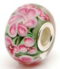 Murano Style Glass Pink Garden Sterling Bead Charm with Solid Single Core for European Cable Bracelet Murano Style Glass Pink Garden Sterling Bead Charm with Solid Single Core for European Cable Bracelet